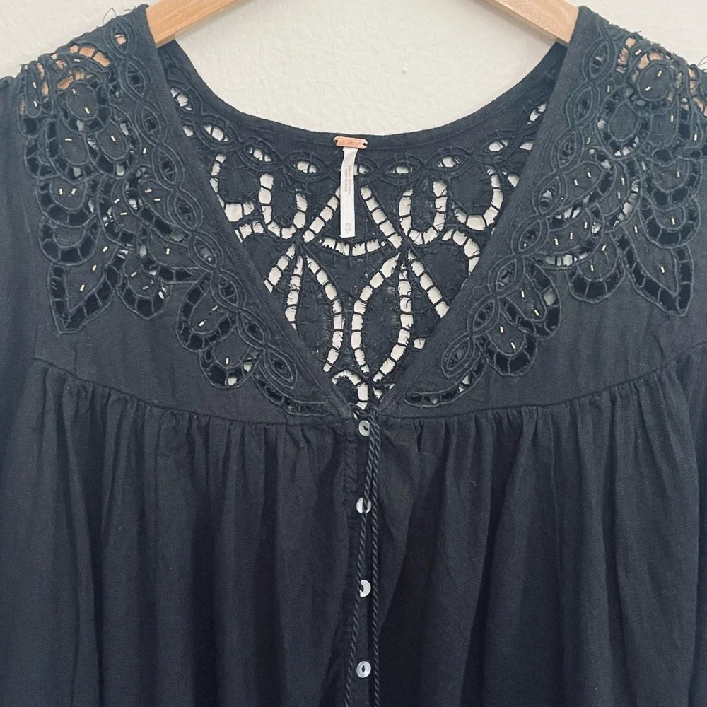 Free People Boho Black Flowy Cutout Lace Detail sz XS/S Elaved Boho Festivalcore